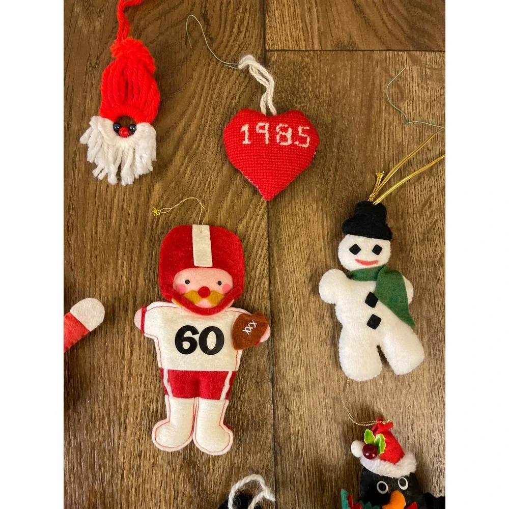 Vintage Christmas Ornaments Handmade Cross Stitch Lot Santa Snowman 1970's‎ 80's